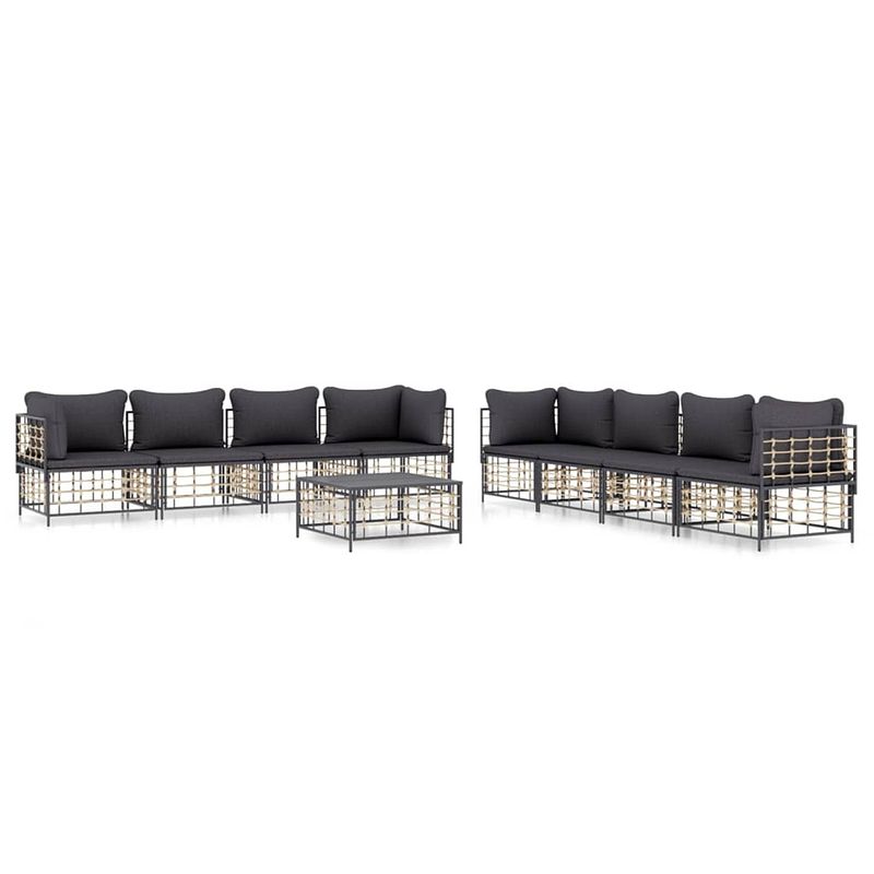 Foto van Vidaxl 9-delige loungeset met kussens poly rattan antracietkleurig