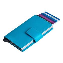Foto van Figuretta leren cardprotector rfid compact creditcardhouder - dames en heren - metallic blauw