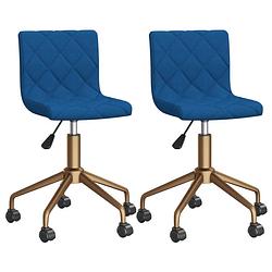 Foto van The living store draaibare eetkamerstoelen - blauw fluweel - gepoedercoat staal - verstelbaar - wieltjes - 40 x 43 x