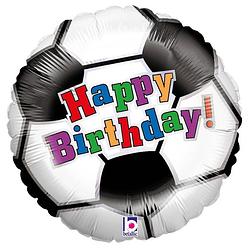 Foto van Folie ballon gefeliciteerd/happy birthday voetbal 46 cm met helium gevuld - ballonnen