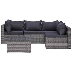 Foto van Vidaxl 5-delige loungeset met kussens poly rattan grijs