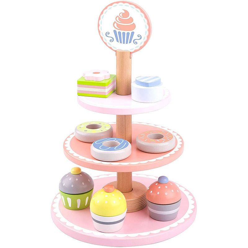 Foto van Tooky toy etagèreset desserts junior 20,5 cm hout roze 9-delig