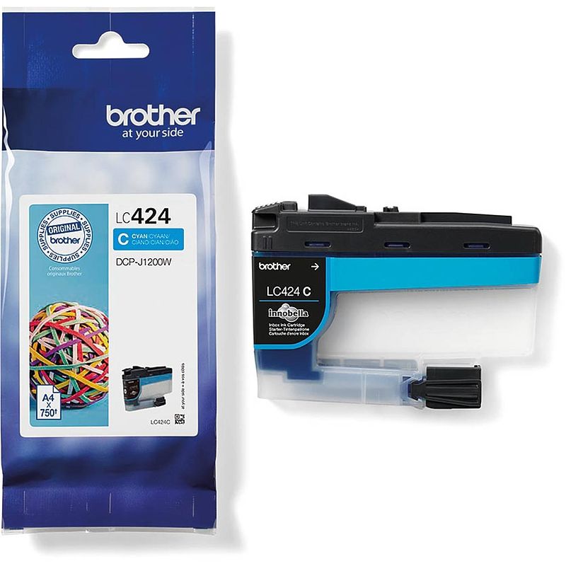 Foto van Brother inktcartridge, 750 pagina's, oem lc-424c, cyaan 5 stuks