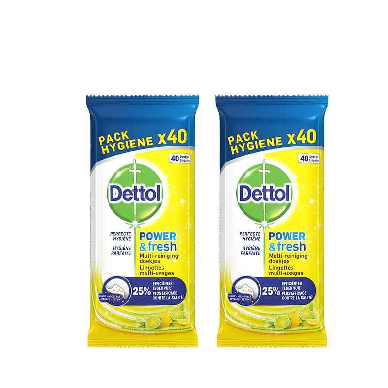 Foto van Dettol schoonmaakdoekjes power & fresh - citrus - 40 stuks x2