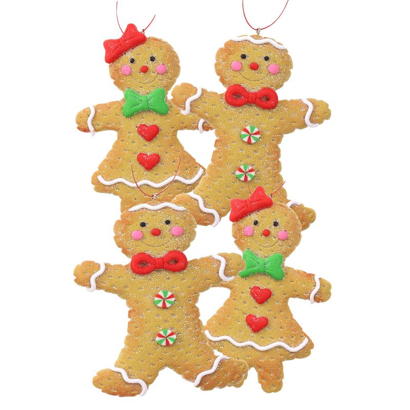 Foto van Kerstornamenten - 4x st-gingerbread peperkoeken - kunststof - 11 cm - kersthangers