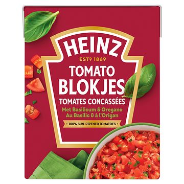 Foto van Heinz tomaten blokjes basilicum & oregano 390g bij jumbo
