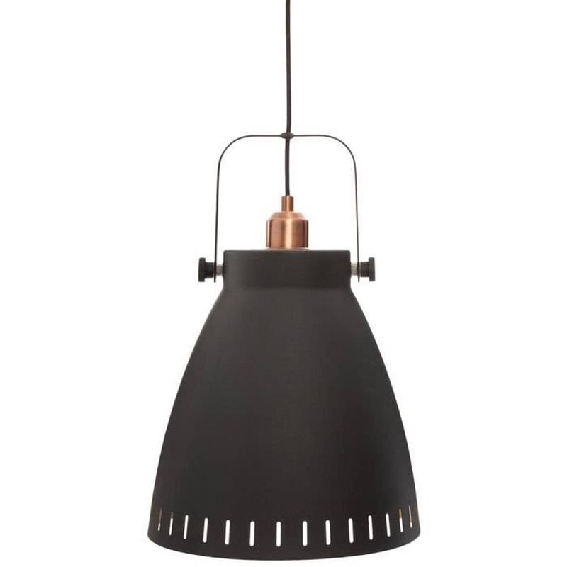 Foto van Metalen hanglamp - e27 - 40 w - h. 38,9 cm - donkergrijs