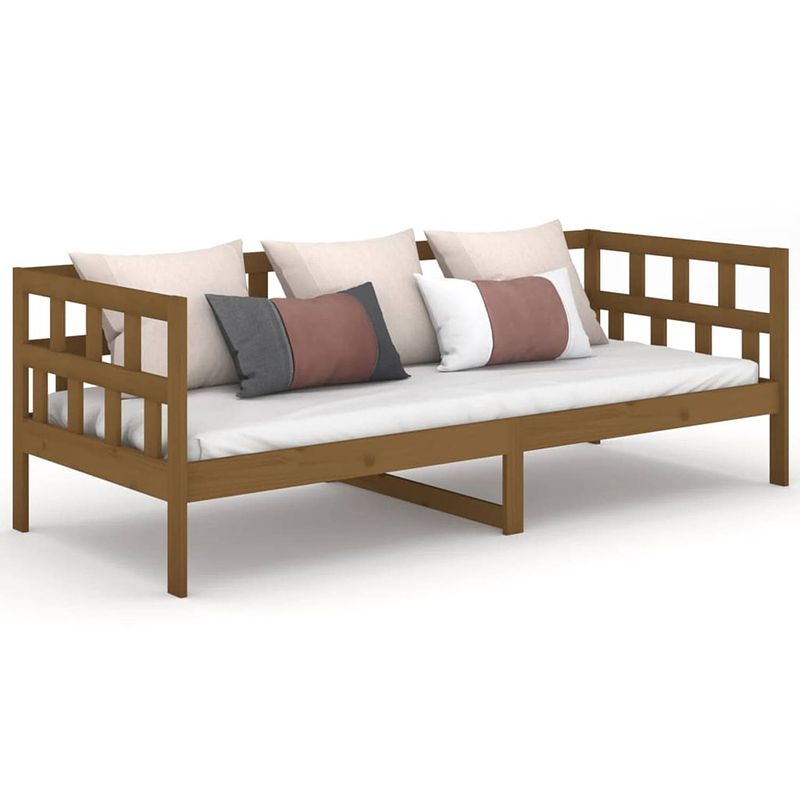 Foto van The living store slaapbank massief grenenhout rustieke charme houten bedframe - 193.5 x 96 x 68.5 cm