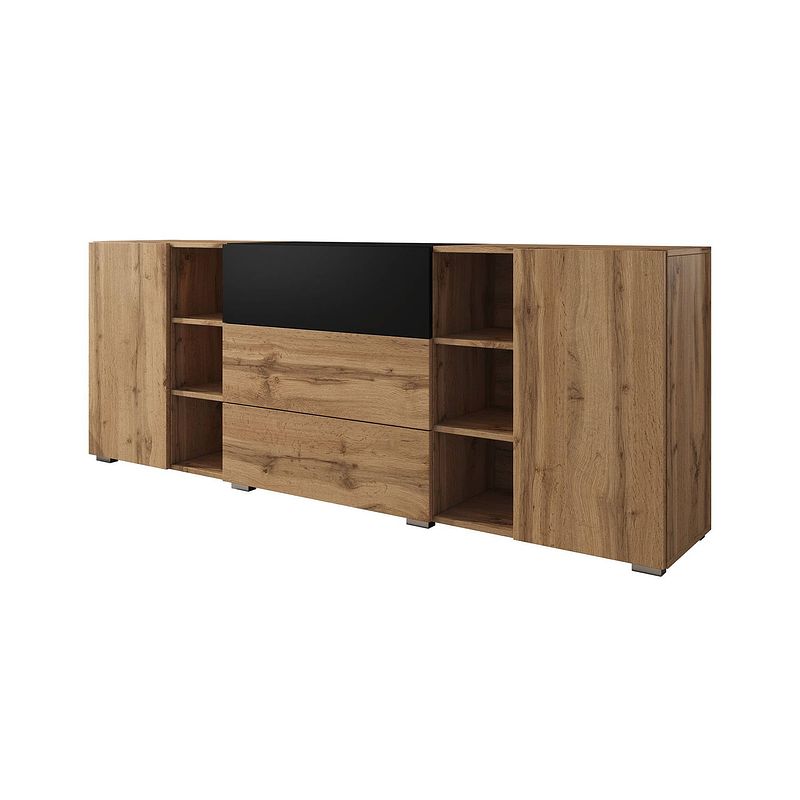 Foto van Meubella dressoir bonzo - eiken - zwart - 190 cm