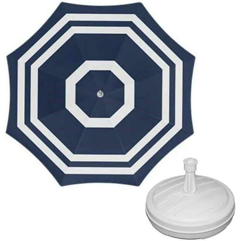 Foto van Parasol - blauw/wit - d120 cm - incl. draagtas - parasolvoet - 42 cm - parasols