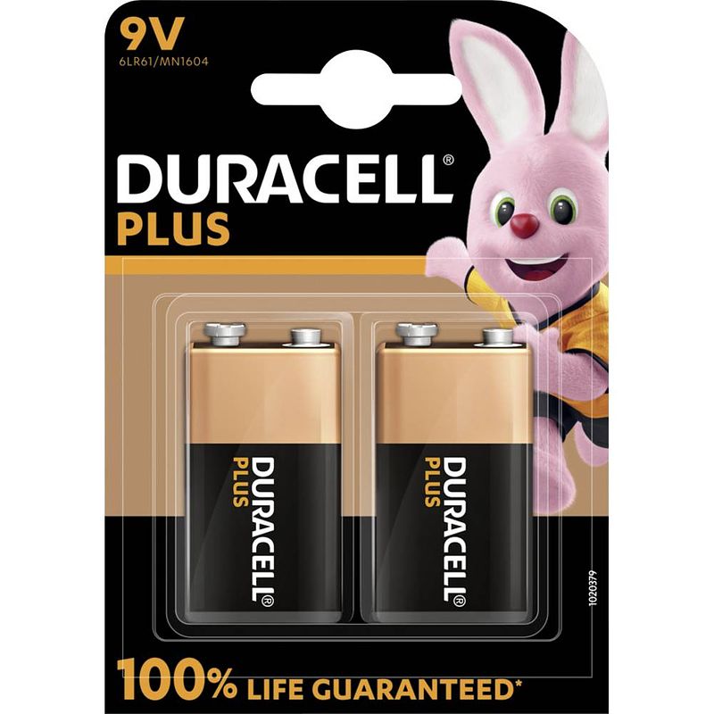 Foto van Duracell plus alkaline 100% 9v 2 pack (6lr61)