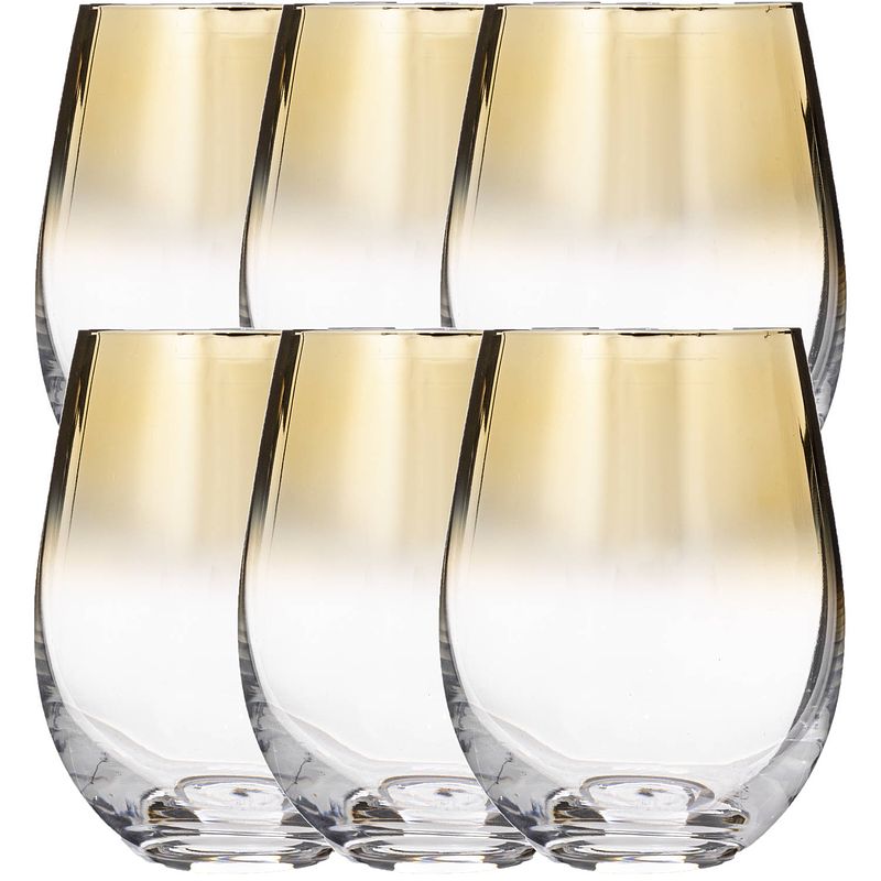 Foto van Set van 6x stuks tumbler glazen gouden rand arya 540 ml van glas - drinkglazen