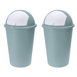 Foto van 2x stuks vuilnisbak/afvalbak/prullenbak groen met deksel 50 liter - prullenbakken