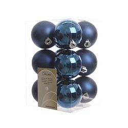 Foto van 5 stuks kerstbal plastic glans-mat diameter 6cm nacht blauw ksd