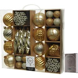 Foto van 50x gouden kerstballen en figuren 4-8-15 cm kunststof mix incl. ophanghaakjes - kerstbal