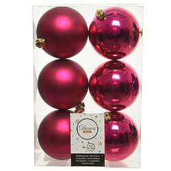 Foto van 6x kunststof kerstballen glanzend/mat bessen roze 8 cm kerstboom versiering/decoratie - kerstbal