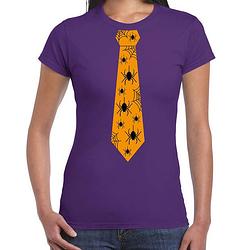 Foto van Halloween/thema verkleed feest stropdas t-shirt spinnen voor dames - paars m - feestshirts