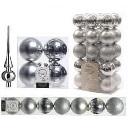 Foto van Kerstversiering kunststof kerstballen met piek zilver 6-8-10 cm pakket van 42x stuks - kerstbal