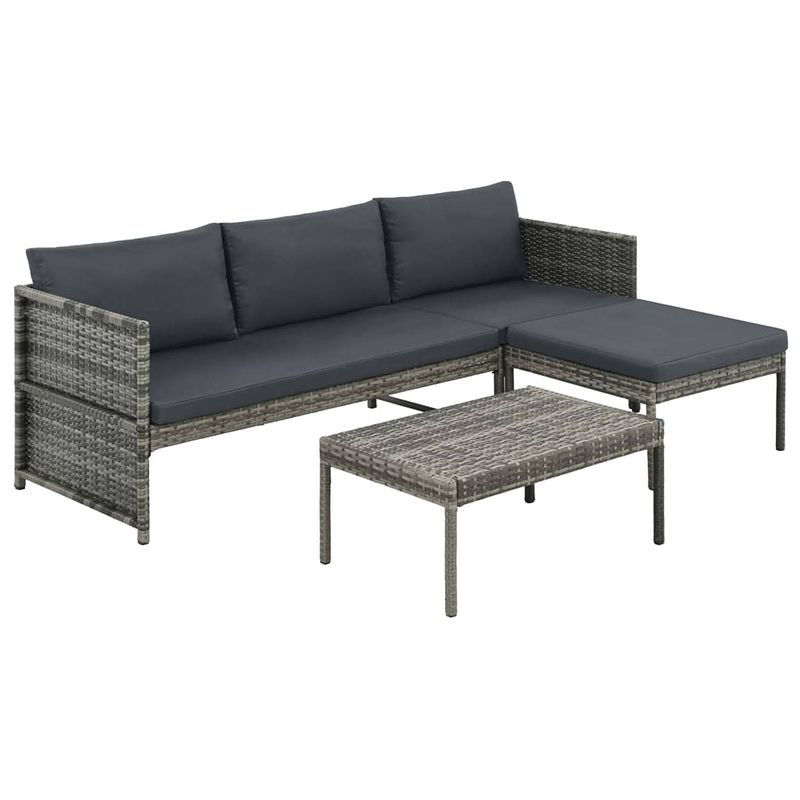 Foto van Vidaxl 3-delige loungeset met kussens poly rattan grijs