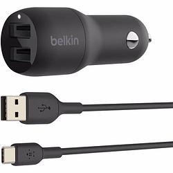 Foto van Belkin dual usb-a autolader met usb-a/usb-c kabel (zwart)