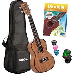 Foto van Cascha hh 2036 premium mahogany concert ukelele set (4-talig)