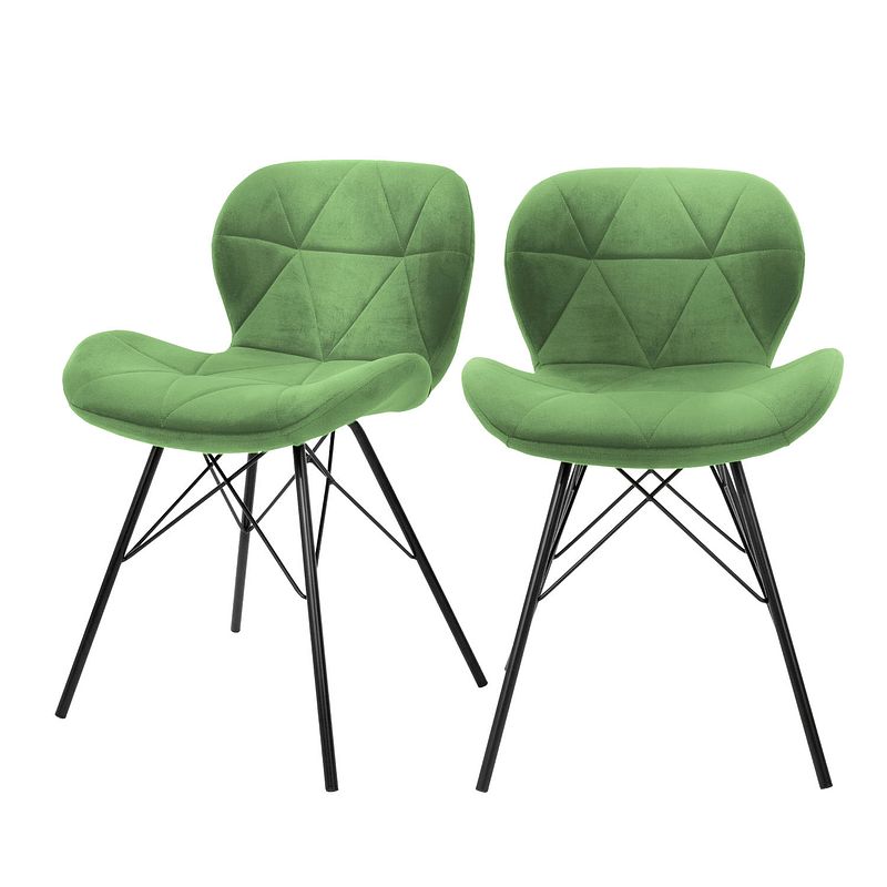 Foto van Eetkamerstoelen met rugleuning set van 2 groene fluwelen bekleding met metalen poten ml-design