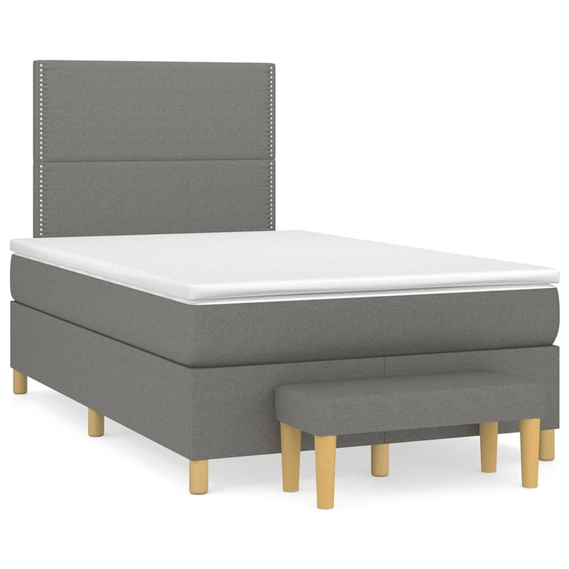 Foto van The living store boxspringbed donkergrijs 203x120x118/128 cm - pocketvering matras - middelharde ondersteuning -