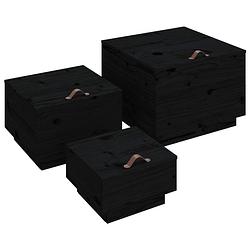 Foto van Vidaxl opbergboxen met deksels 3 st massief grenenhout zwart