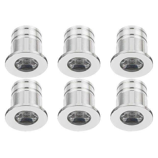 Foto van Led veranda spot verlichting 6 pack - 3w - warm wit 3000k - inbouw - rond - mat zilver - aluminium - ø31mm