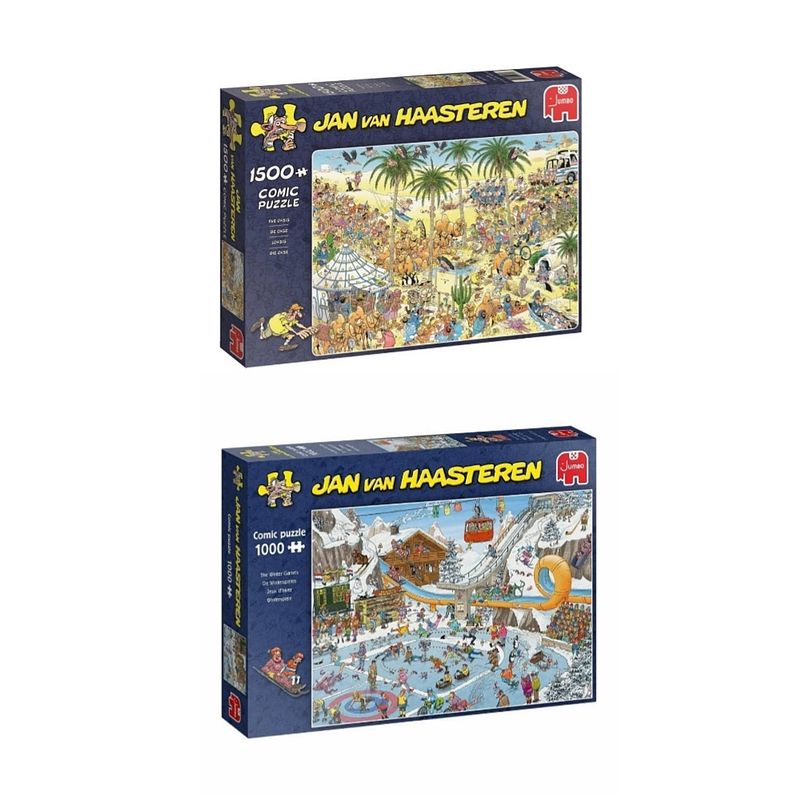 Foto van Jan van haasteren puzzelbundel - 2 stuks - de oase 1500 stukjes & de winterspelen 1000 stukjes