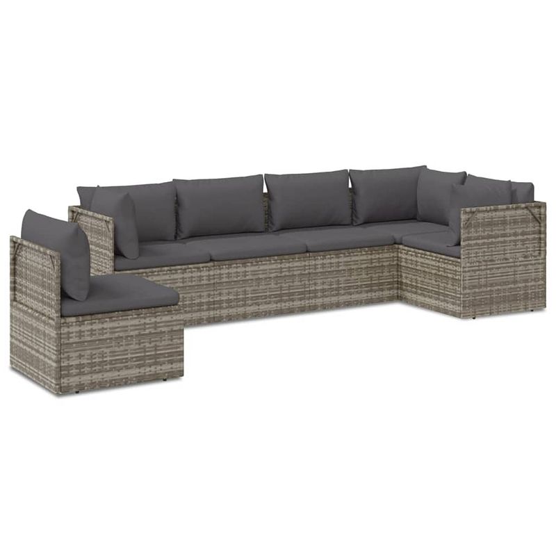 Foto van Vidaxl 6-delige loungeset met kussens poly rattan grijs