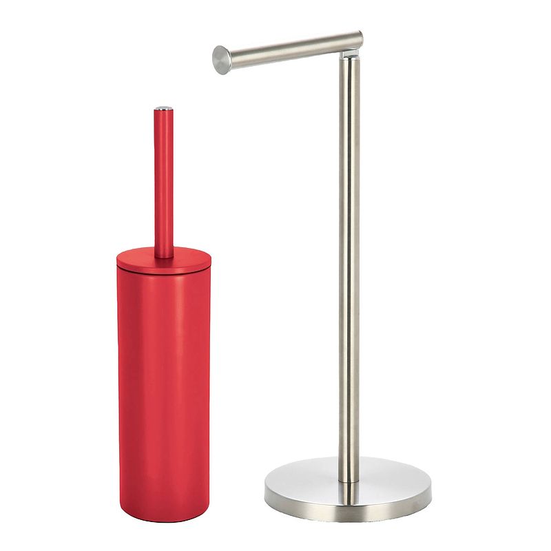 Foto van Spirella badkamer accessoires set - wc-borstel/toiletrollen houder - rood/zilver - badkameraccessoireset