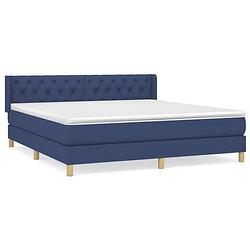 Foto van The living store boxspringbed - blauw - 203 x 163 x 78/88 cm - pocketvering matras - huidvriendelijk topmatras