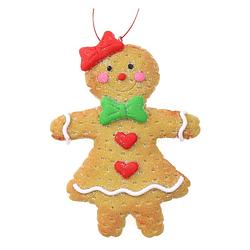 Foto van Kersthanger - gingerbread peperkoek vrouwtje -1x st- kunststof - 11 cm - kersthangers