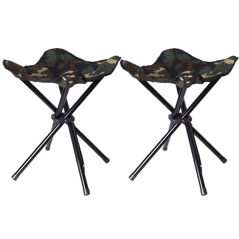 Foto van Set van 2x stuks vier poots opvouwbare krukjes camouflage leger groen 42 cm - campingstoelen