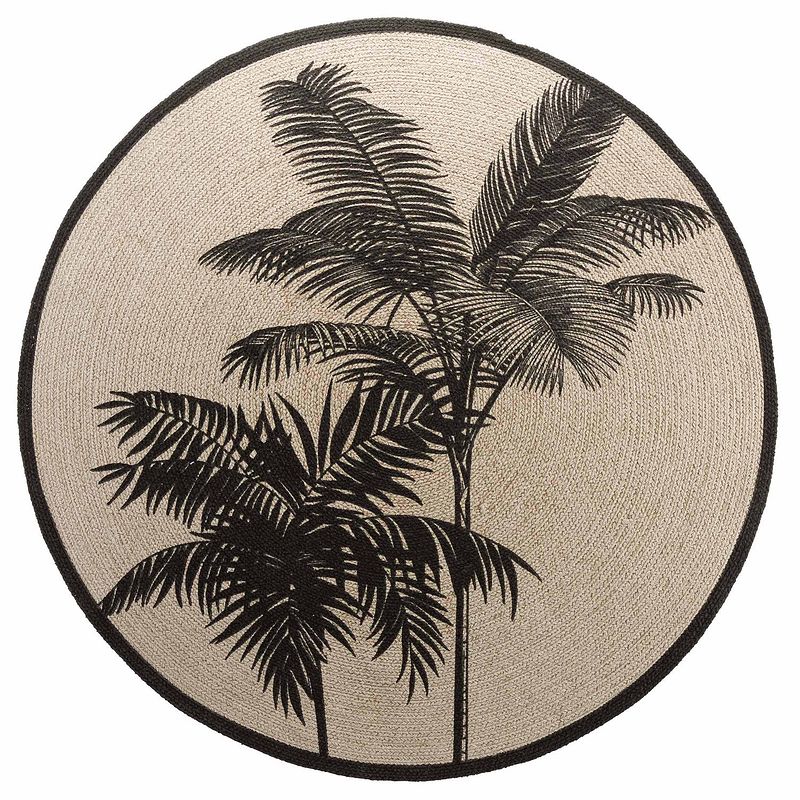 Foto van Casa di elturo katoenen tapijt rond palm tree - zwart - bruin - ø120 cm