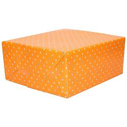 Foto van 1x inpakpapier/cadeaupapier oranje met gekleurde stippen motief 200 x 70 cm rol - cadeaupapier