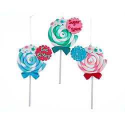 Foto van Kurt s. adler - claydough lollipop ornament assorted: 'ssugar & spice,'s 'seat & be merry's & 'slove is sweet.'s