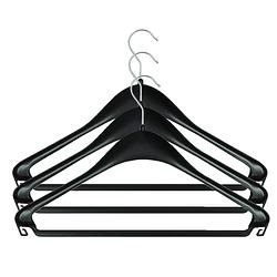 Foto van 12x kunststof kledinghangers zwart - kledingkast organiseren - kleding opruimen - kledinghangers