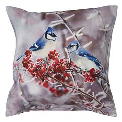 Foto van Clayre & eef kussenhoes 45*45 cm grijs polyester vierkant vogels sierkussenhoes kussen hoes grijs sierkussenhoes kussen