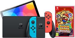 Foto van Nintendo switch oled rood/blauw + paper mario: the thousand year door