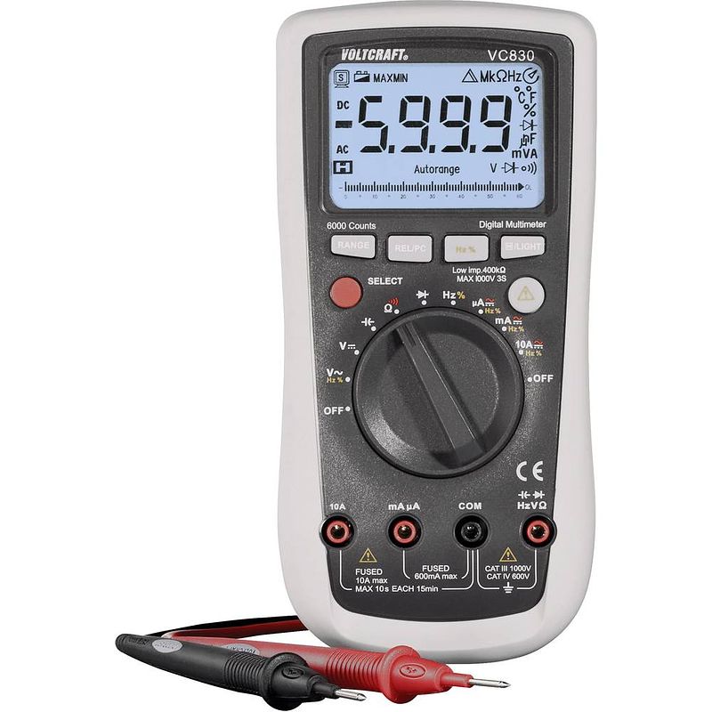 Foto van Voltcraft vc830 multimeter kalibratie (iso) digitaal cat iii 1000 v, cat iv 600 v weergave (counts): 6000