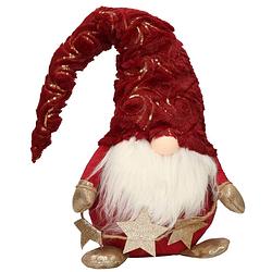Foto van Decoratie pop - gnome/kabouter - 39 cm - rood met goud - kerstman pop