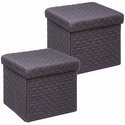 Foto van 5five poef/hocker/opbergbox - 2x - donkergrijs - polyester/mdf - 31 x 31 cm - opbergbox