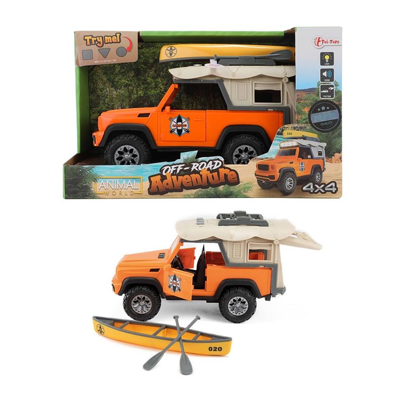 Foto van Massamarkt toi toys auto 4x4 + daktent met kano