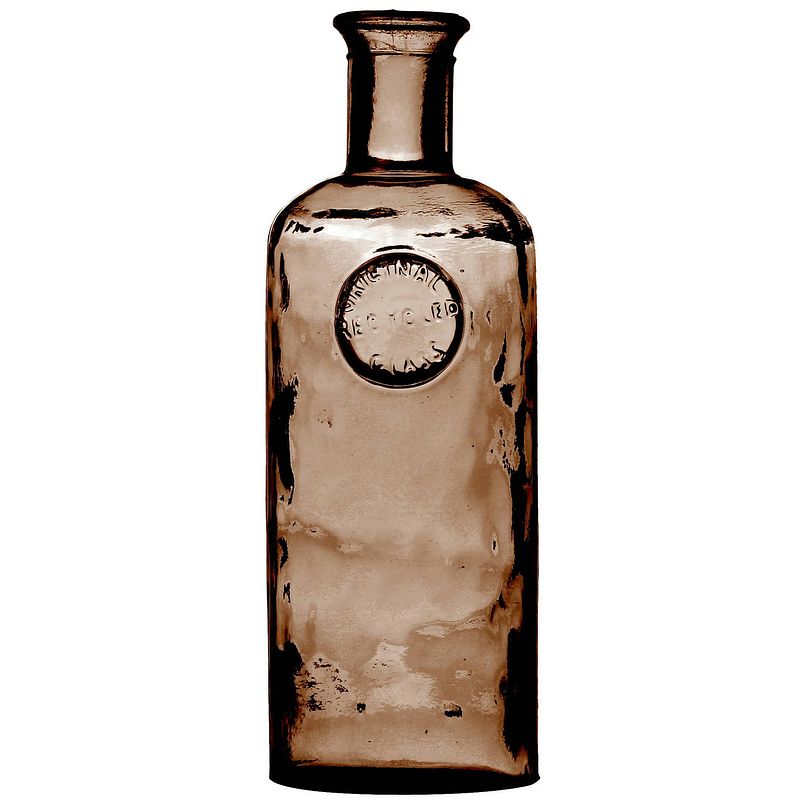 Foto van Natural living bloemenvaas olive bottle - kastanje transparant - glas - d13 x h35 cm - fles vazen - vazen
