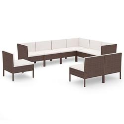 Foto van Vidaxl 9-delige loungeset met kussens poly rattan bruin