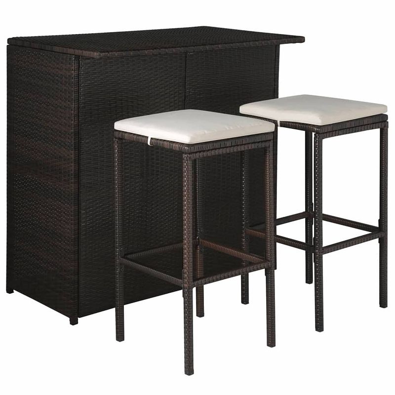 Foto van Vidaxl 3-delige bistroset met kussens poly rattan bruin