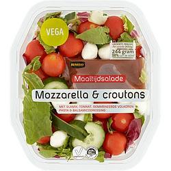 Foto van Per verpakking m.u.v. basis salades gegrilde kip, tonijn, kip pittig, kip kerrie | jumbo maaltijdsalade mozzarella & croutons 450g aanbieding bij jumbo