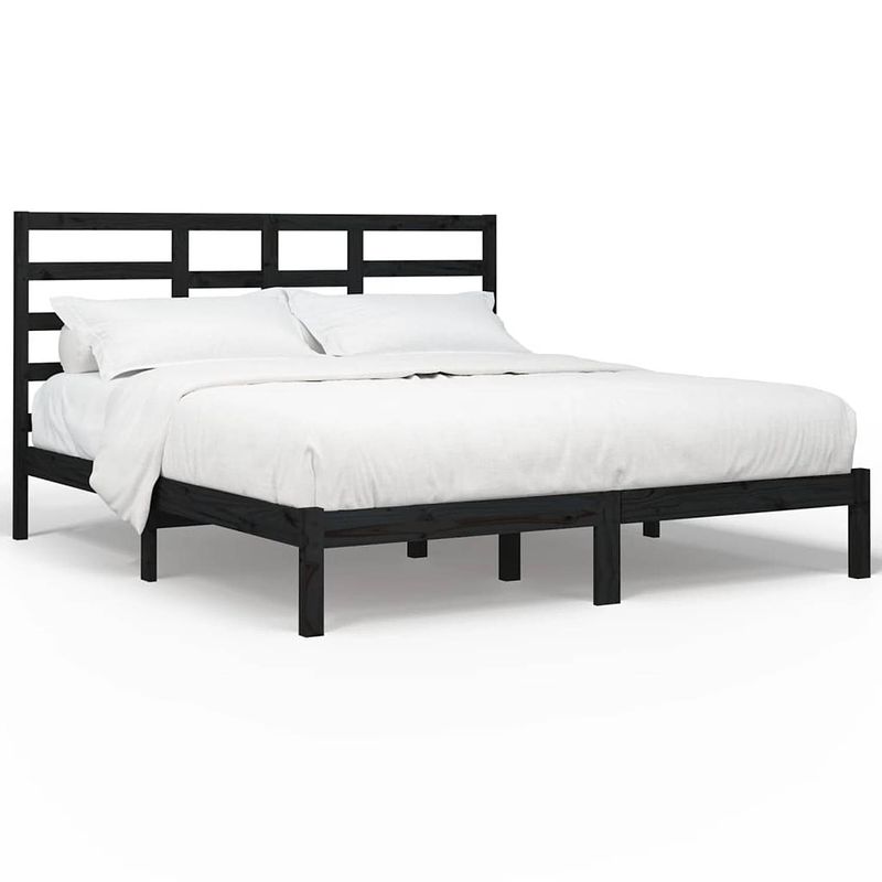 Foto van Vidaxl bedframe massief hout zwart 180x200 cm 6ft super king